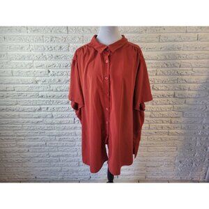 Roamans Womens Shirt 4X Plus Collar Button Up Short Sleeve Burnt Orange ORA36E